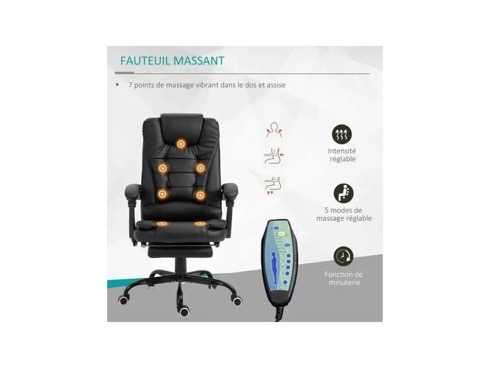 Fauteuil de bureau relaxant massant BRANSON noir avec revêtement anti-rayures