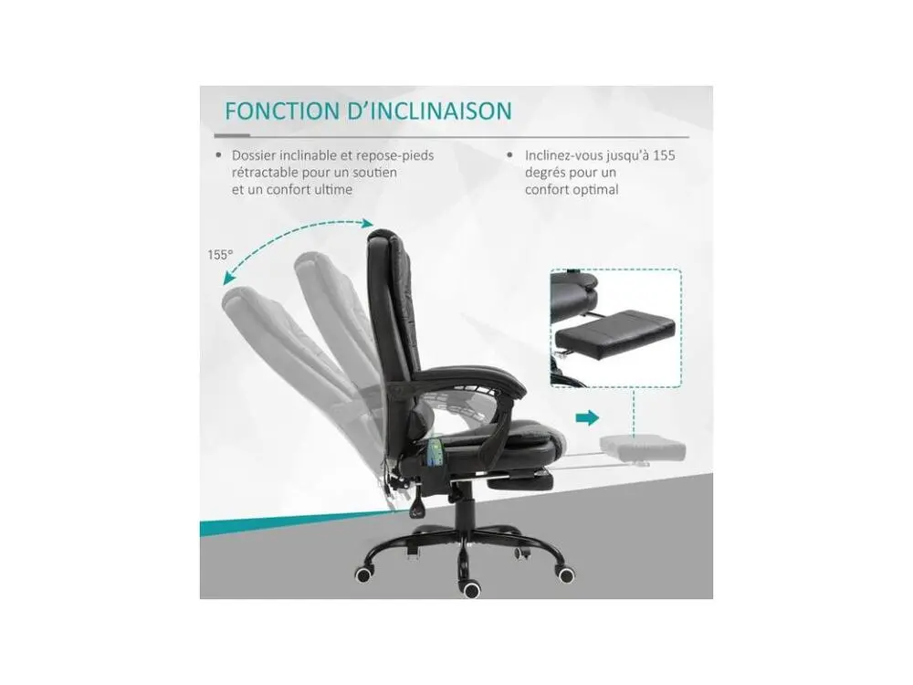 Fauteuil de bureau relaxant massant BRANSON noir avec revêtement anti-rayures