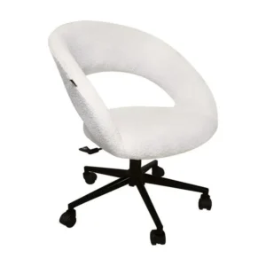 Fauteuil de bureau en tissu bouclette écru avec piètement noir - MARTY pour poste de travail réglable