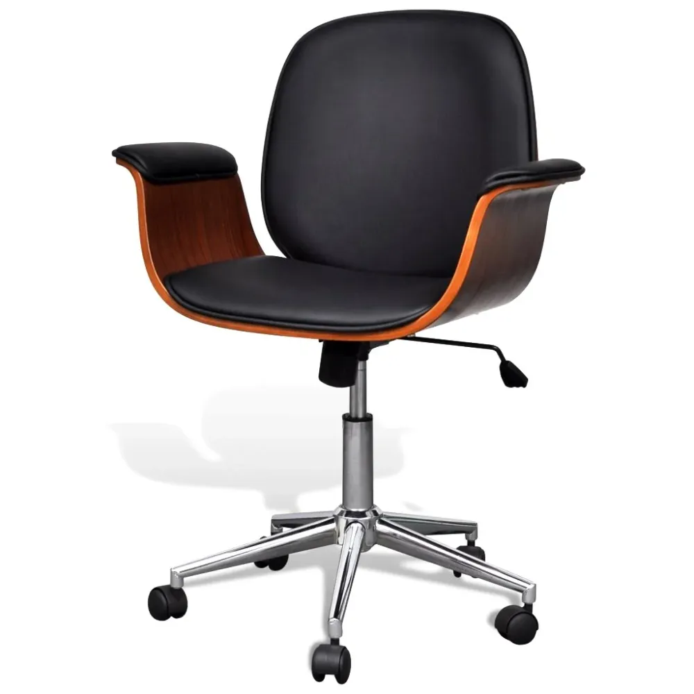 Fauteuil chaise siège de bureau luxe pivotant ergonomique avec accoudoir bois et noir 0502022 avec 4 patins en caoutchouc