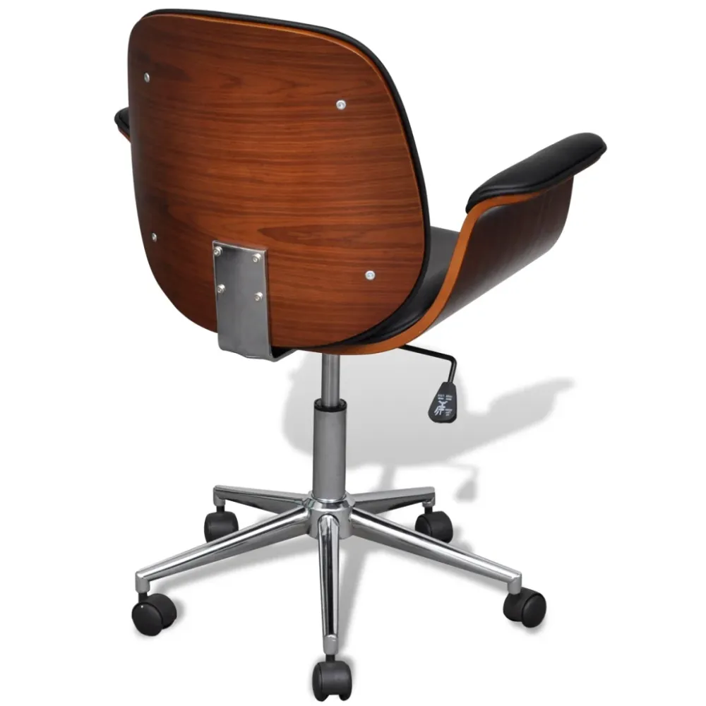 Fauteuil chaise siège de bureau luxe pivotant ergonomique avec accoudoir bois et noir 0502022 avec 4 patins en caoutchouc