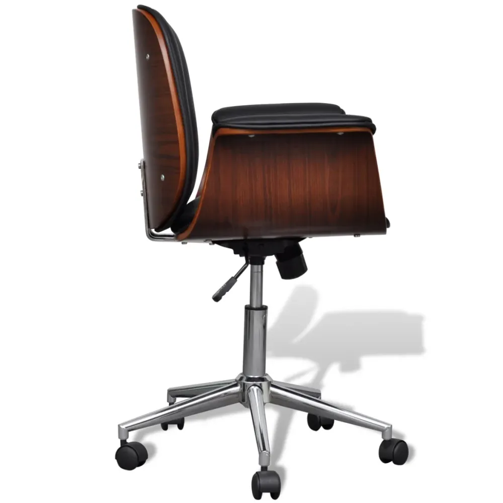 Fauteuil chaise siège de bureau luxe pivotant ergonomique avec accoudoir bois et noir 0502022 avec 4 patins en caoutchouc