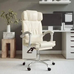 Fauteuil de massage inclinable de bureau Crème Similicuir avec 4 patins en caoutchouc