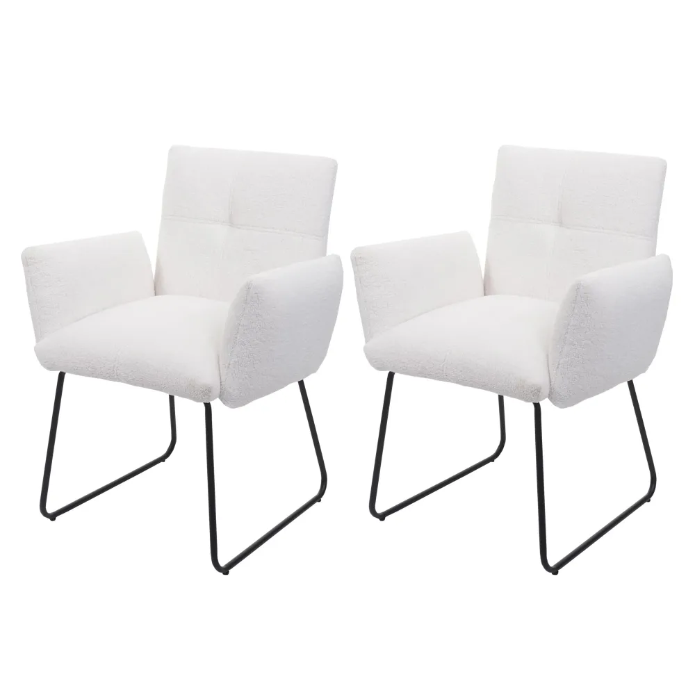 Kit d'assemblage pour Lot de 2 chaises de salle à manger rembourrée avec accoudoirs en tissu bouclé blanc 04_0007367