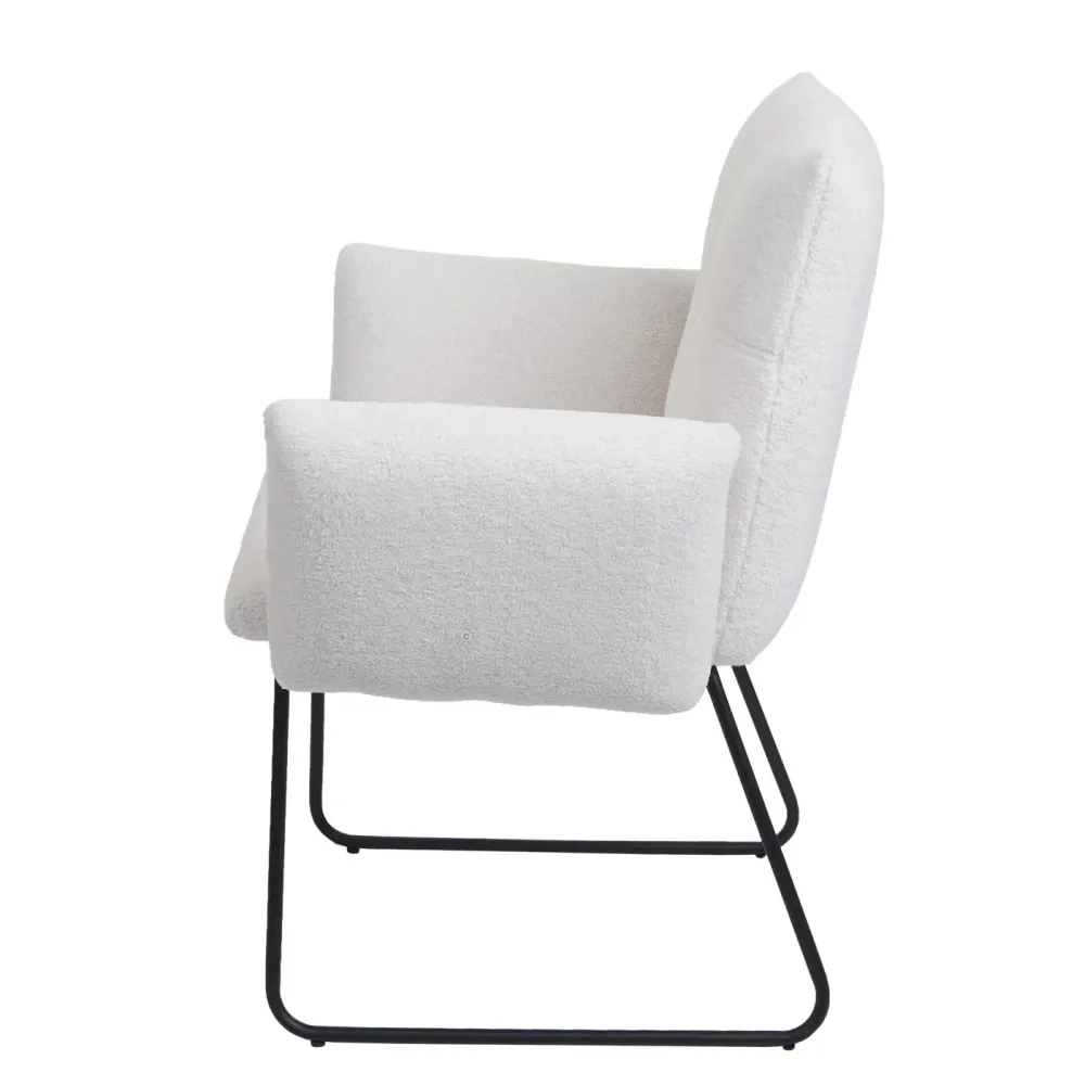 Kit d'assemblage pour Lot de 2 chaises de salle à manger rembourrée avec accoudoirs en tissu bouclé blanc 04_0007367