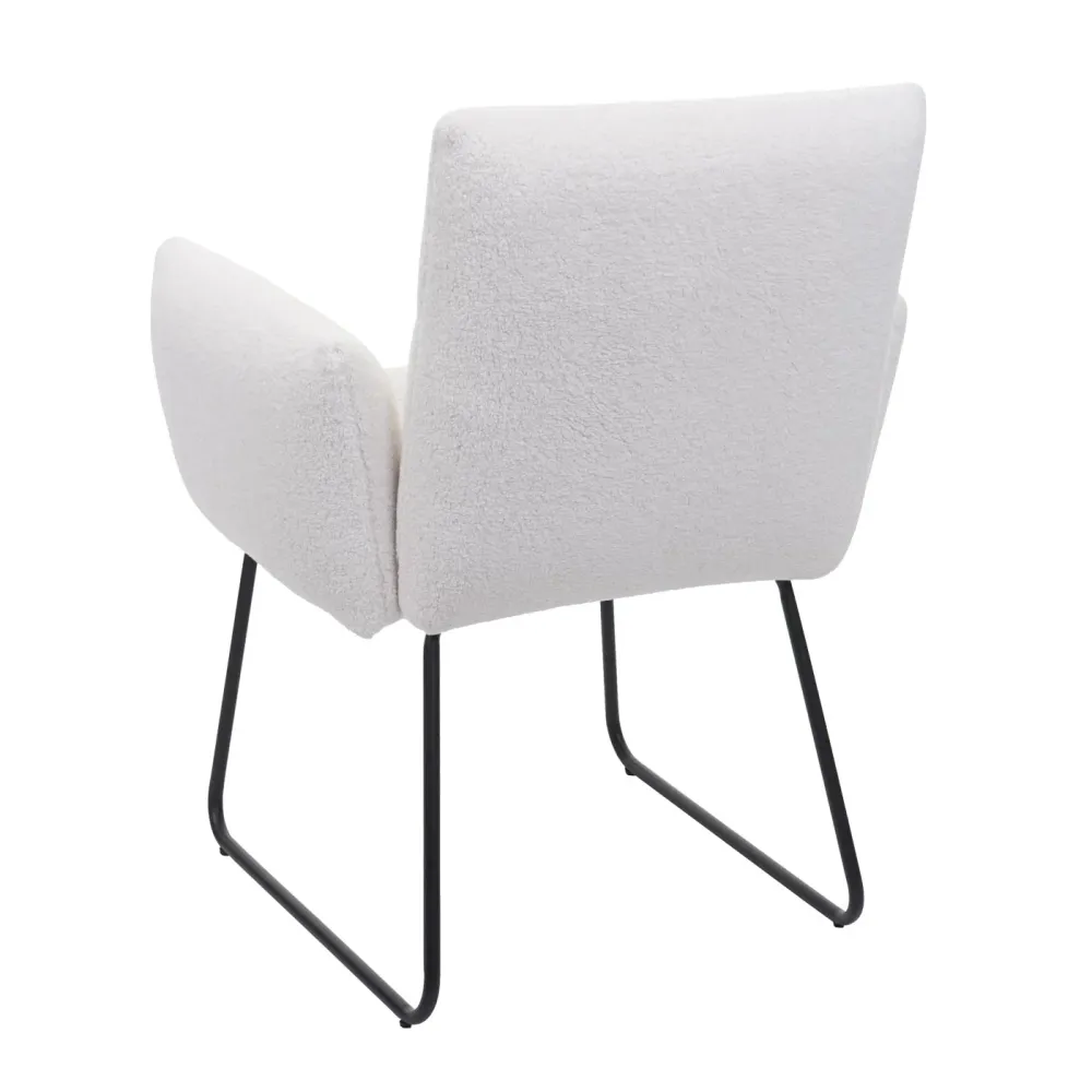Kit d'assemblage pour Lot de 2 chaises de salle à manger rembourrée avec accoudoirs en tissu bouclé blanc 04_0007367