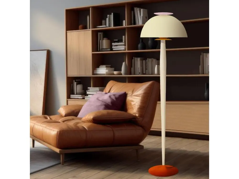 Lampadaire droit bois jaune 165 cm.