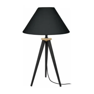 Lampe de chevet trépied boisnoir, cone noir 54 cm.