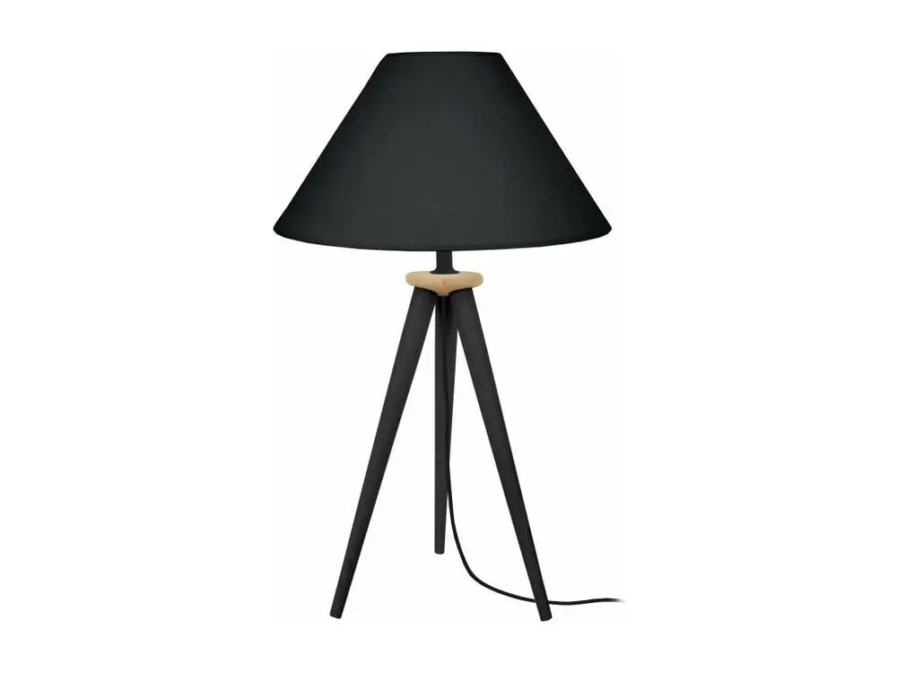 Lampe de chevet trépied boisnoir, cone noir 54 cm.