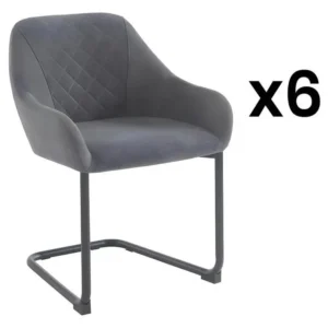 Lot de 6 chaises avec accoudoirs en tissu et métal - Gris - WAFA avec compartiments intégrés