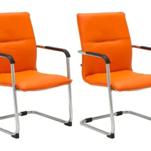 Lot de 2 chaises de bureau fauteuil visiteur avec accoudoirs en VINYLE orange et métal aspect chromé 10_0007869 (Lot de 4)