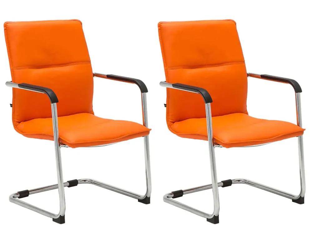 Lot de 2 chaises de bureau fauteuil visiteur avec accoudoirs en VINYLE orange et métal aspect chromé 10_0007869 (Lot de 4)