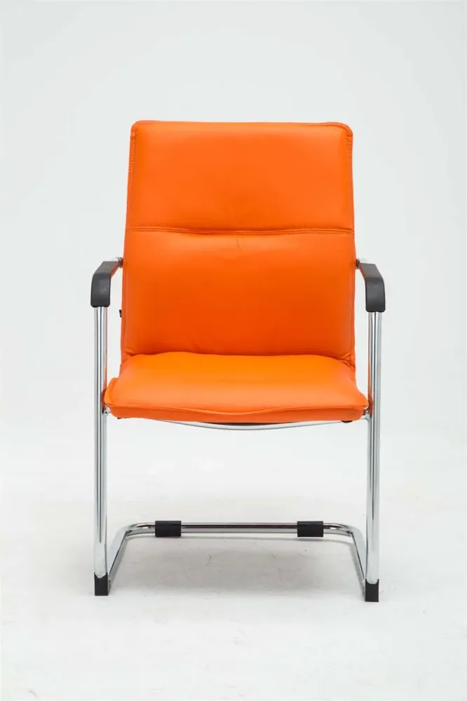 Lot de 2 chaises de bureau fauteuil visiteur avec accoudoirs en VINYLE orange et métal aspect chromé 10_0007869 (Lot de 4)