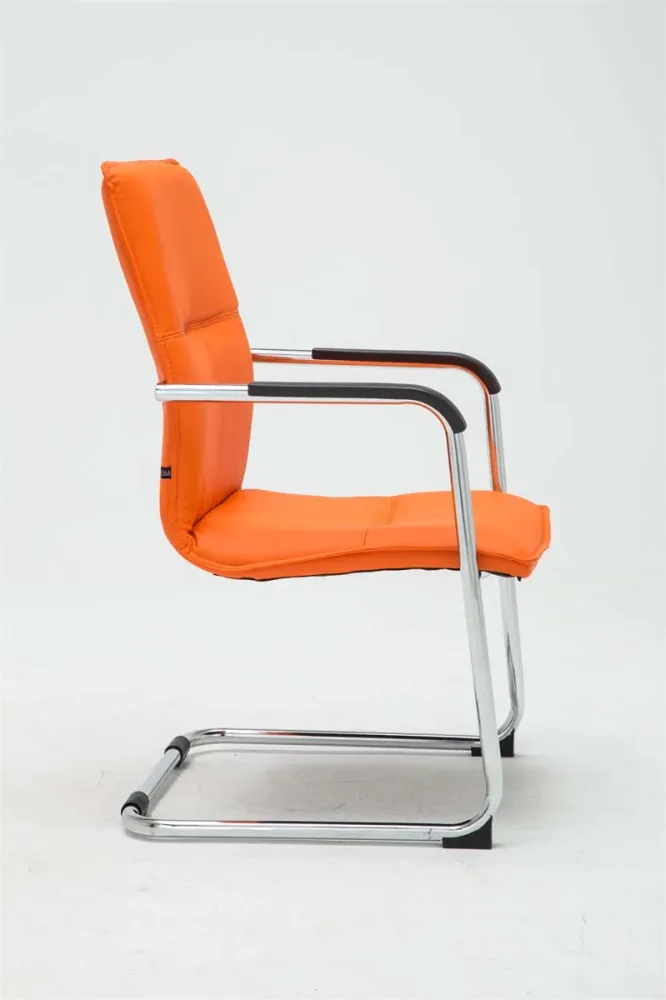 Lot de 2 chaises de bureau fauteuil visiteur avec accoudoirs en VINYLE orange et métal aspect chromé 10_0007869 (Lot de 4)
