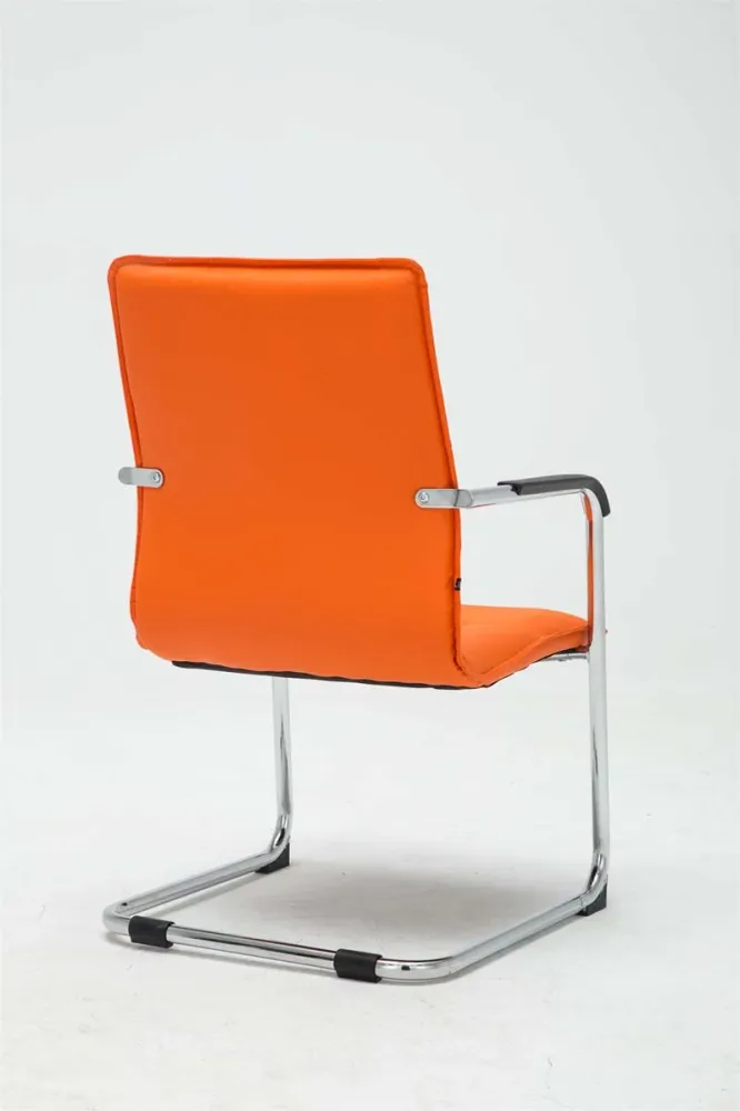 Lot de 2 chaises de bureau fauteuil visiteur avec accoudoirs en VINYLE orange et métal aspect chromé 10_0007869 (Lot de 4)