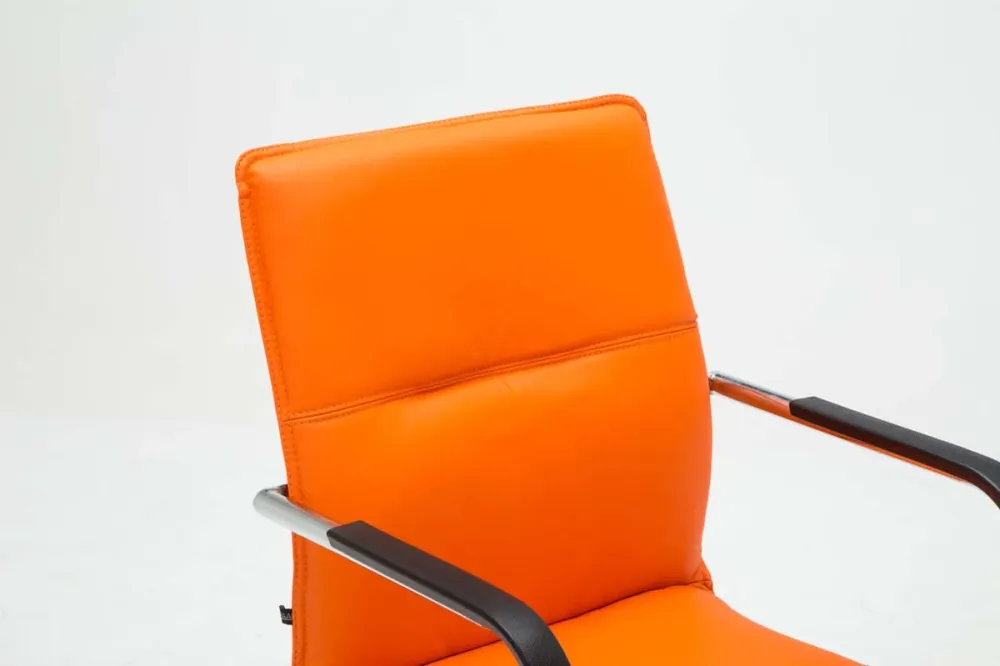 Lot de 2 chaises de bureau fauteuil visiteur avec accoudoirs en VINYLE orange et métal aspect chromé 10_0007869 (Lot de 4)