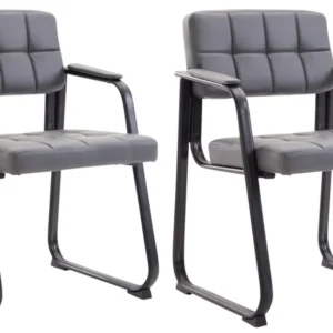 Lot de 2 chaises de bureau visiteur avec accoudoirs assise en VINYLE gris cadre métal noir 10_0003109