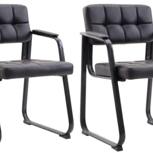 Lot de 2 chaises de bureau visiteur avec accoudoirs assise en VINYLE noir cadre métal noir 10_0003111