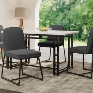 Lot de 4 Chaises rembourrées en lin - structure en métal noir - Gris pour un espace de travail ordonné