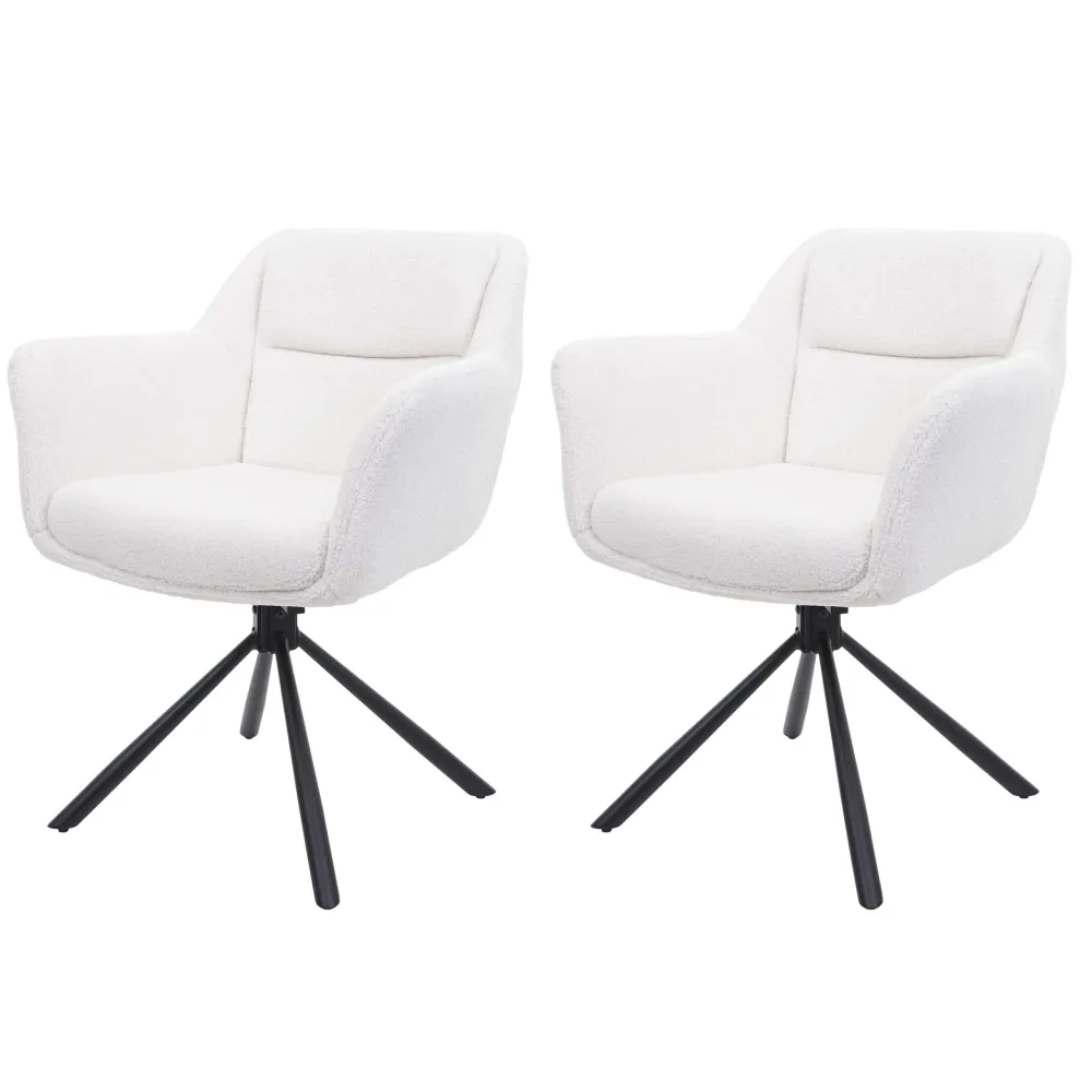Lot de 2 chaises de salle à manger avec accoudoirs siège pivotant en tissu bouclé blanc 04_0007364 avec système de clipsage