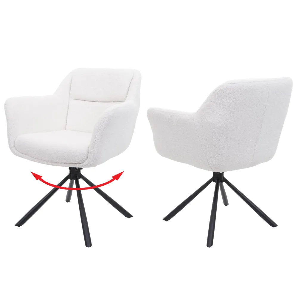 Lot de 2 chaises de salle à manger avec accoudoirs siège pivotant en tissu bouclé blanc 04_0007364 avec système de clipsage