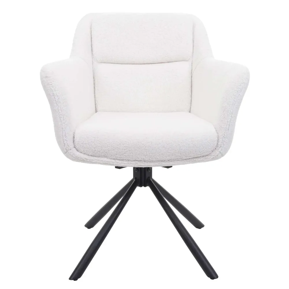 Lot de 2 chaises de salle à manger avec accoudoirs siège pivotant en tissu bouclé blanc 04_0007364 avec système de clipsage