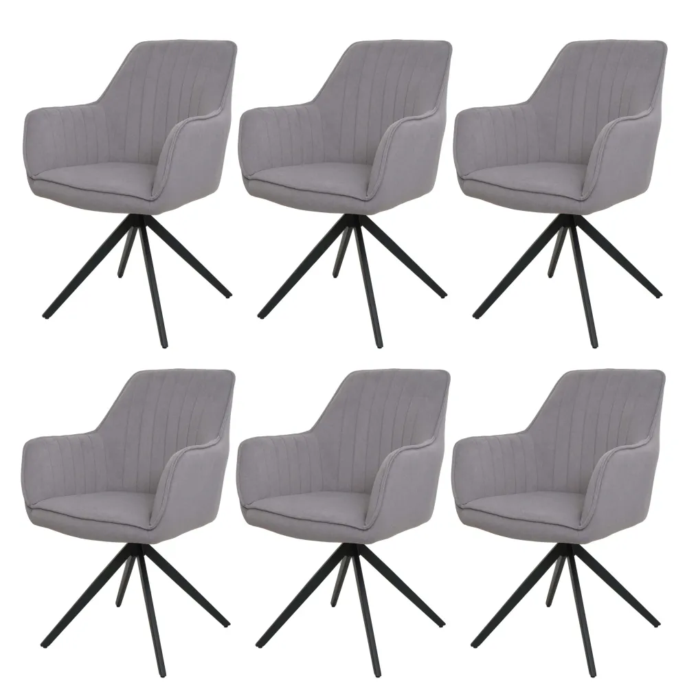 Lot de 6 chaises de salle à manger avec accoudoirs siège rotatifs en tissu gris net avec coutures décoratives 04_0007745