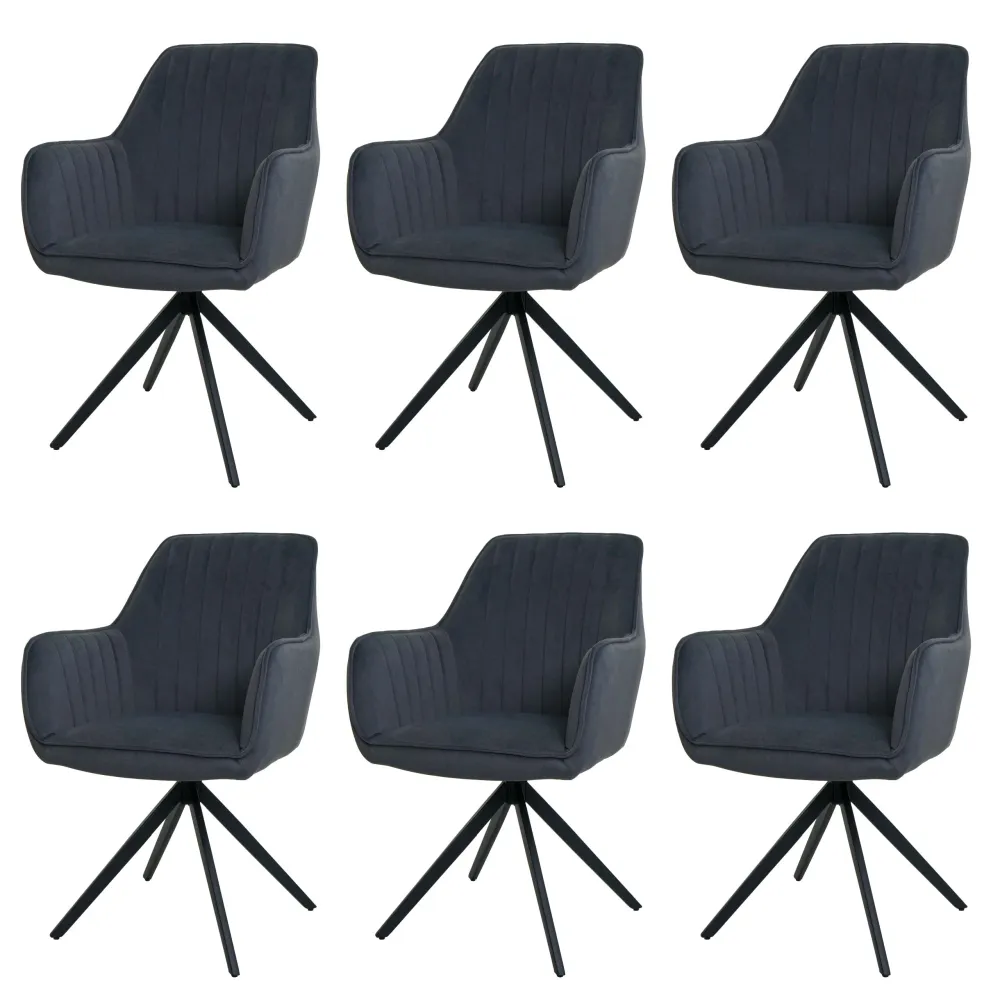 Lot de 6 chaises de salle à manger avec accoudoirs siège rotatifs en tissu anthracite cadre de trépied 04_0007744 (Lot de 4)