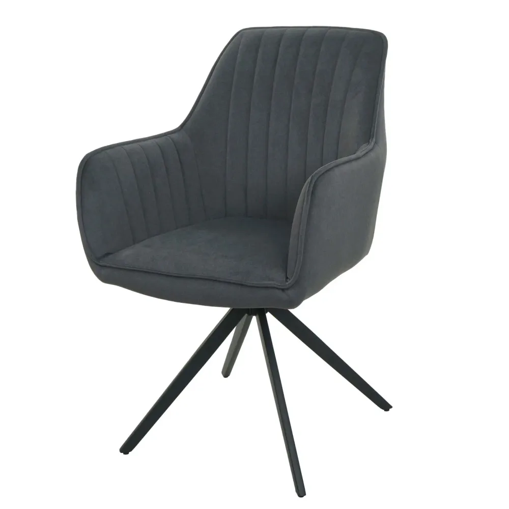Lot de 6 chaises de salle à manger avec accoudoirs siège rotatifs en tissu anthracite cadre de trépied 04_0007744 (Lot de 4)