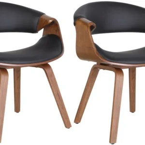 Lot de 2 chaises de salle à manger avec accoudoirs design ancien en PVC noir et bois marron 10_0007863