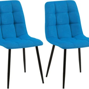 Lot de 2 chaises de salle à manger coutures décoratives carrées en tissu bleu et métal noir 10_0007586 avec Garantie 2 Ans