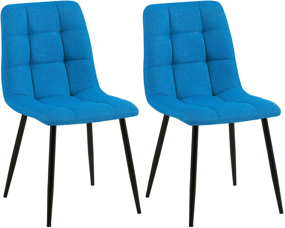 Lot de 2 chaises de salle à manger coutures décoratives carrées en tissu bleu et métal noir 10_0007586 avec Garantie 2 Ans