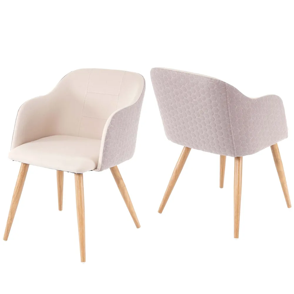 Lot de 2 chaises de salle à manger design ancien accoudoirs tissu/textile crème-beige 04_0000363