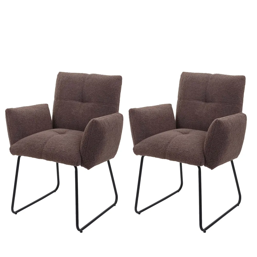 Lot de 2 chaises de salle à manger rembourrée avec accoudoirs en tissu bouclé marron 04_0007368 | Facile à installer |