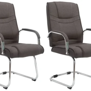 Lot de 2 fauteuils de bureau sans roulettes accoudoirs chaise visiteur charge maximale 180 kg en tissu gris obscur cadre e...