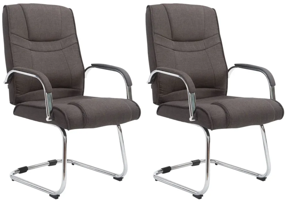 Lot de 2 fauteuils de bureau sans roulettes accoudoirs chaise visiteur charge maximale 180 kg en tissu gris obscur cadre e...