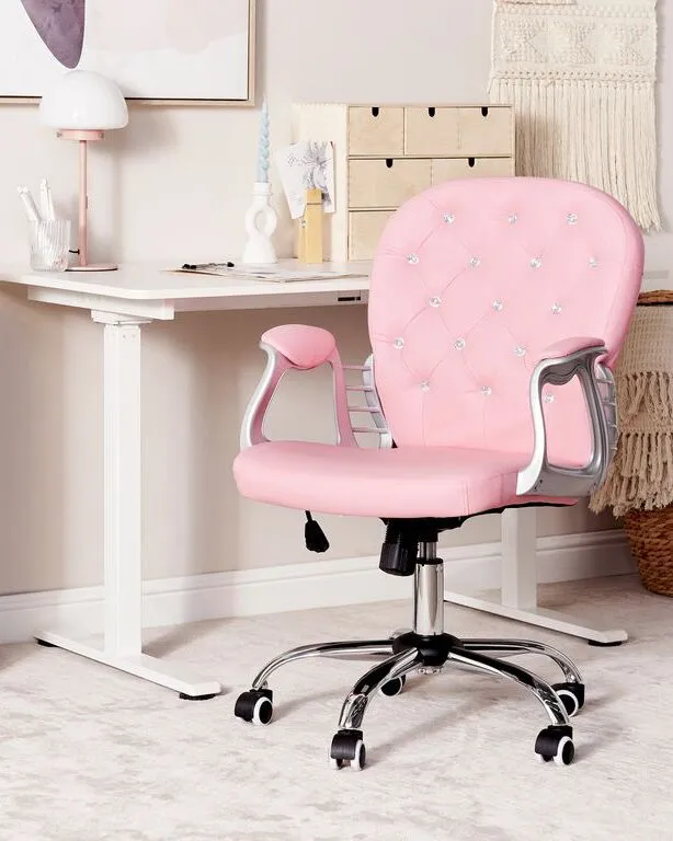 Office Chair Faux En cuir souple Pink PRINCESS