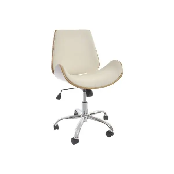 Office Chair Light Brown Walnut Wood and Cream Faux En cuir on Whee