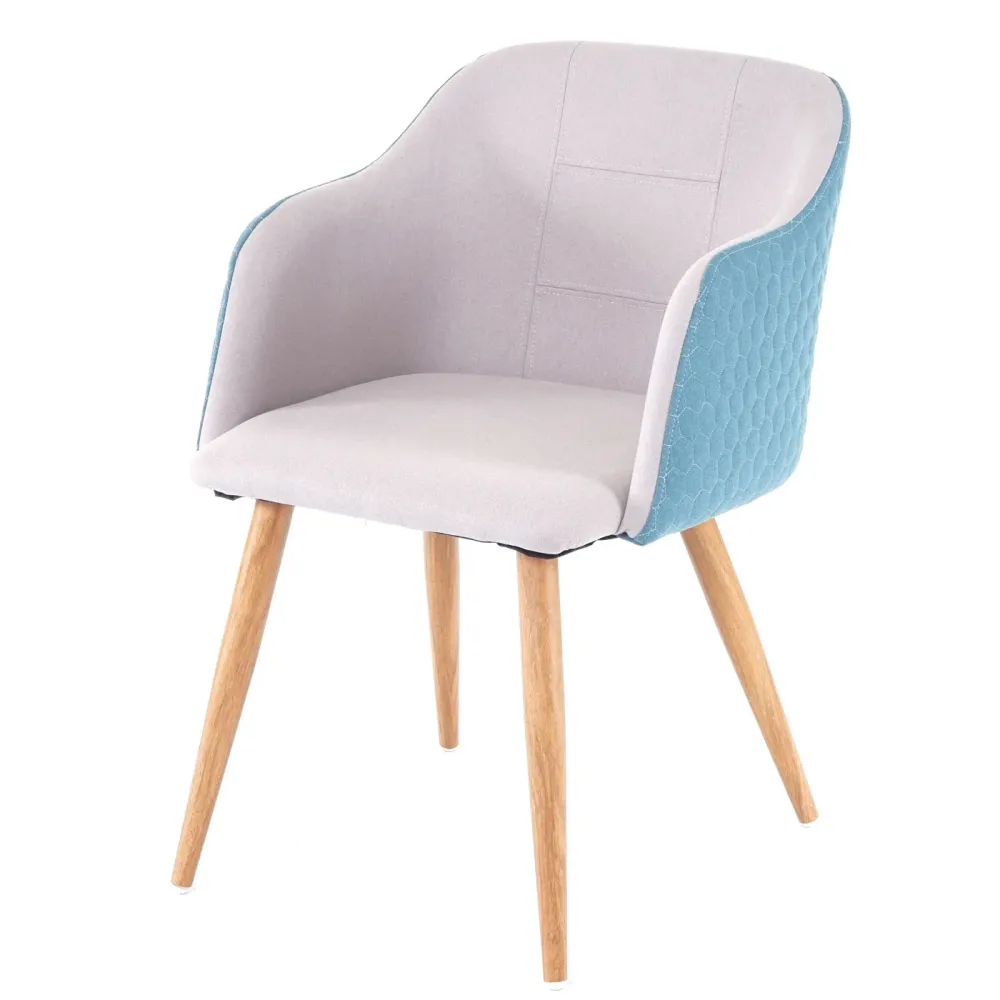 Pieds antidérapants pour Chaise de salle à manger design d'époque accoudoirs en tissu gris clair-turquoise pieds clairs 04...