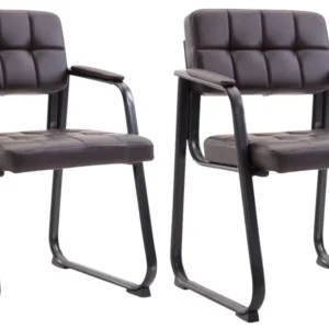 Pieds antidérapants pour Lot de 2 chaises de bureau visiteur avec accoudoirs assise en VINYLE marron cadre métal noir 10_0...