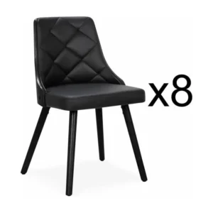 Plateau de rangement Lot de 8 chaises scandinaves Lalix Bois Noir et Simili Noir