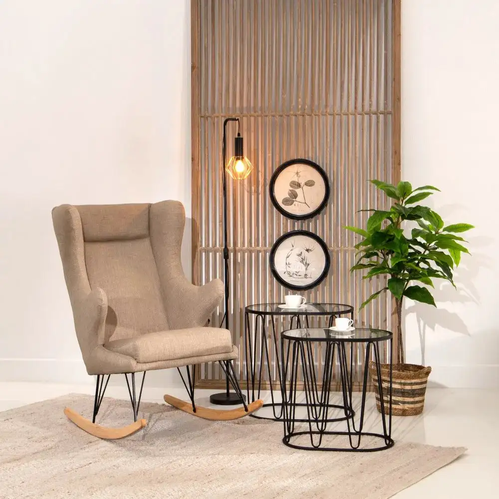 Plateau de rangement Rocking Chair à Accoudoirs Taupe et Bois