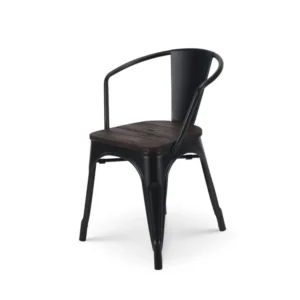 Professionnel Haute Qualité KOSMI - Chaise en métal Noir et Bois ténébreux Style Industriel - Avec accoudoirs