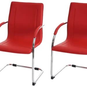 Professionnel Haute Qualité Lot de 2 chaises bureau visiteur en synthétique rouge avec accoudoir BUR04066