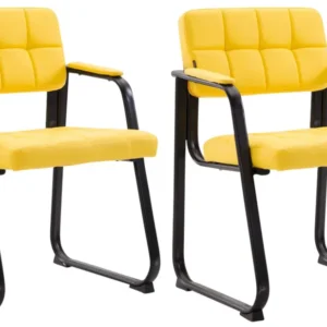 Protection de bord Lot de 2 chaises de bureau visiteur avec accoudoirs siège en VINYLE jaune et cadre en métal noir 10_000...