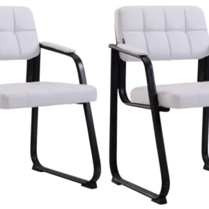 Protection de bord Lot de 2 chaises de bureau visiteur avec accoudoirs assise en VINYLE blanc cadre métal noir 10_0003112