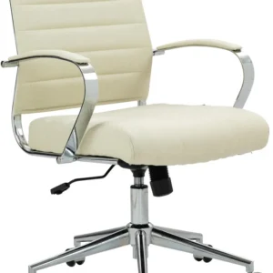 Équipement de Bureau Ergonomique Chaise de bureau sur roulettes design ergonomique en tissu crème et métal chromé 10_0007080