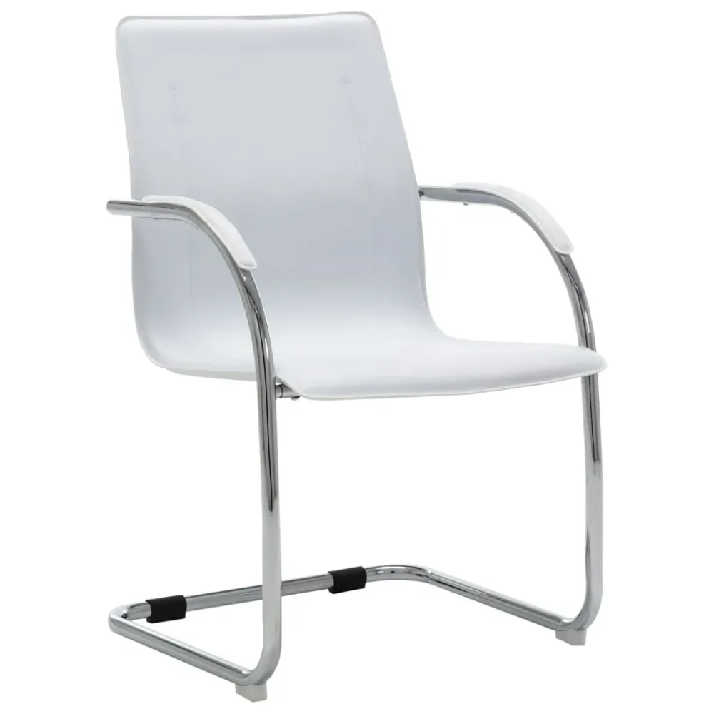 Équipement de Bureau Ergonomique Chaise fauteuil siège de bureau informatique étude cantilever similicuir blanc 02_0023989