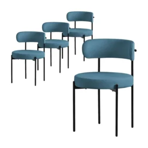 Équipement de Bureau Ergonomique Lot de 4 chaises de cuisine rond en tissu teddy bleu avec dossier pied en acier