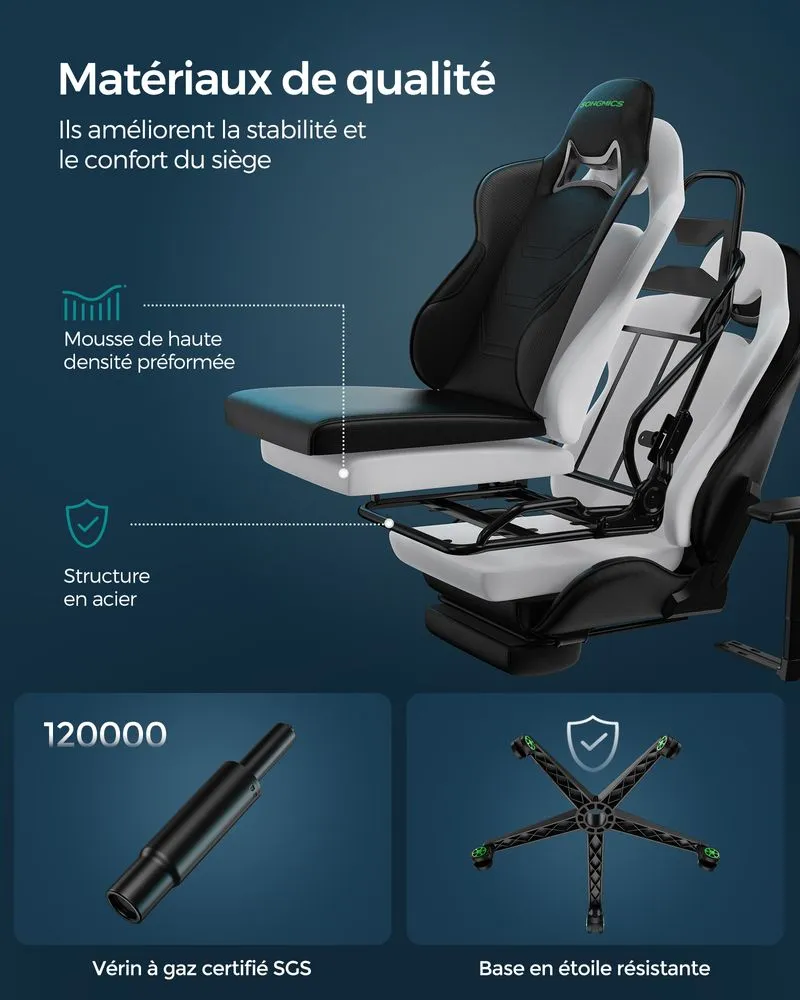 Équipement de Bureau Ergonomique SONGMICS Fauteuil Gaming accoudoirs 3D noir et rouge